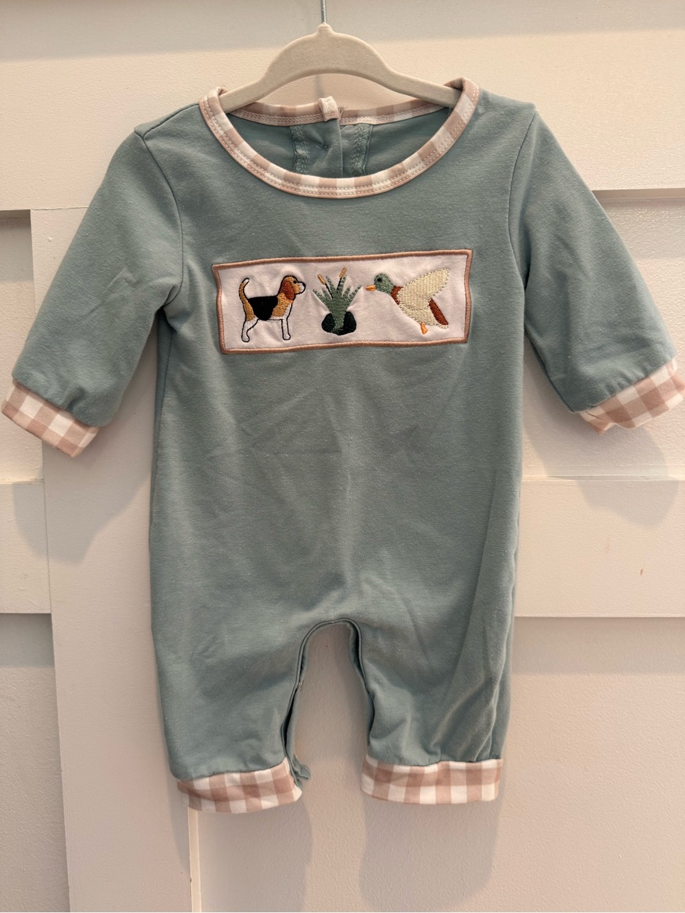One-Piece Bodysuit with Dog and Duck Embroidery